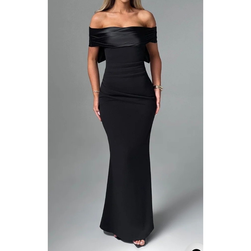 Babyboo Joanna Black Off Shoulder Ruched Maxi Dress Evening Gown Sz XXL Formal